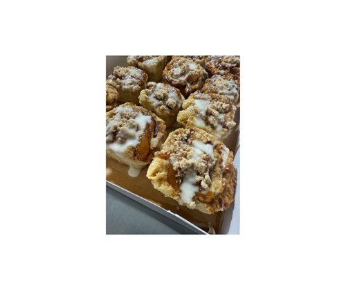 Peach Streusel Stuffed Cinnamon Roll